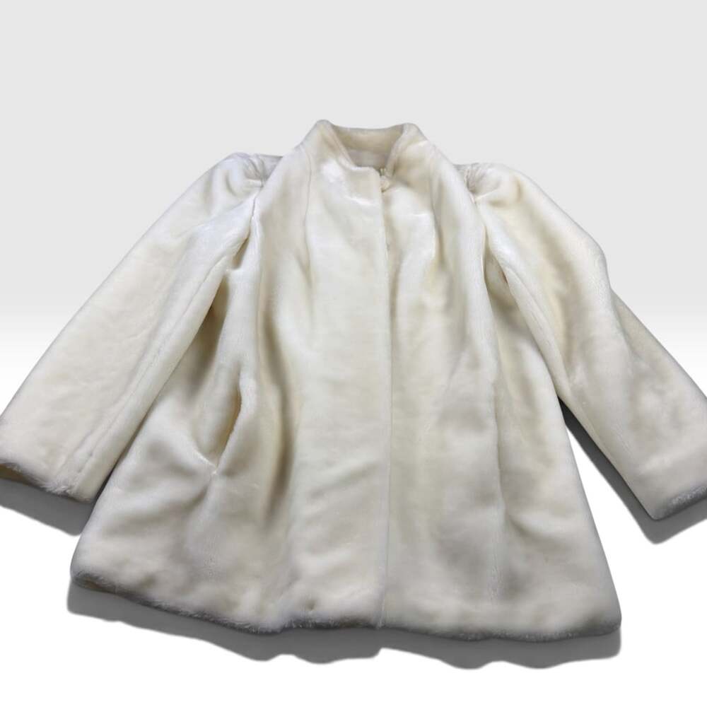 Vintage 90s Ivory Casper Borgessa Faux Fur Statement Coat - M/L